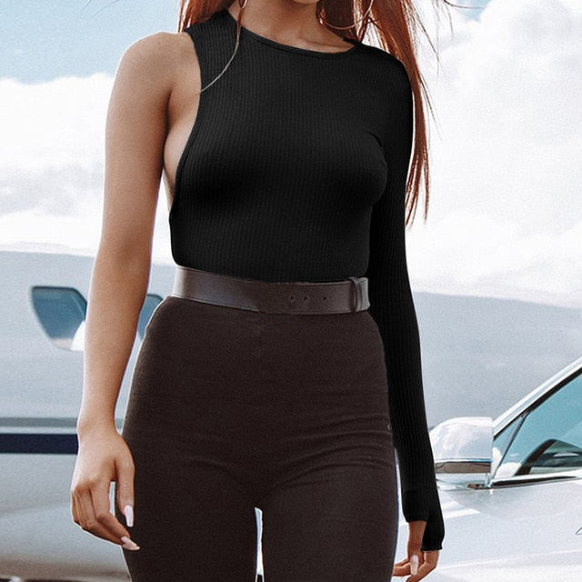 Forefair One Shoulder O Neck Long Sleeve Bodysuit - EvoltOne