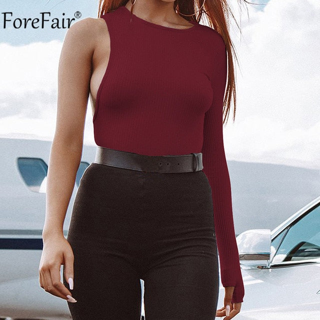 Forefair One Shoulder O Neck Long Sleeve Bodysuit - EvoltOne
