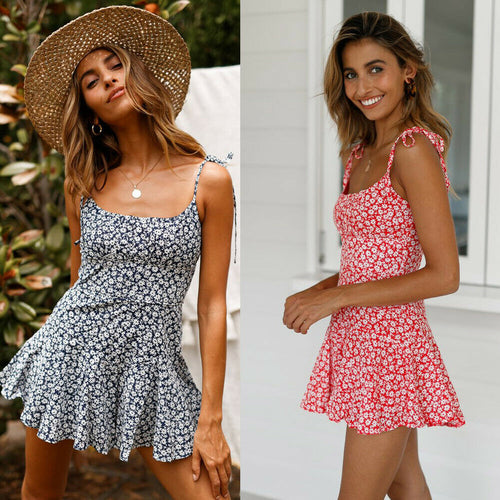 Women's Summer Flowers Print Mini Dress - EvoltOne